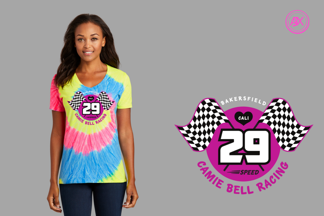 Camie Bell Racing Tie Dye V Neck